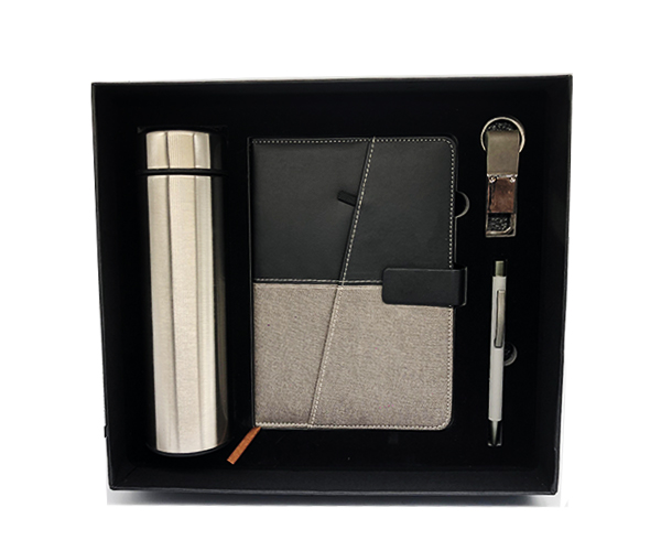 COFFRET BLOC NOTE + GOURDE THERMOS  + PORTE CLE +STYLO DE LUX