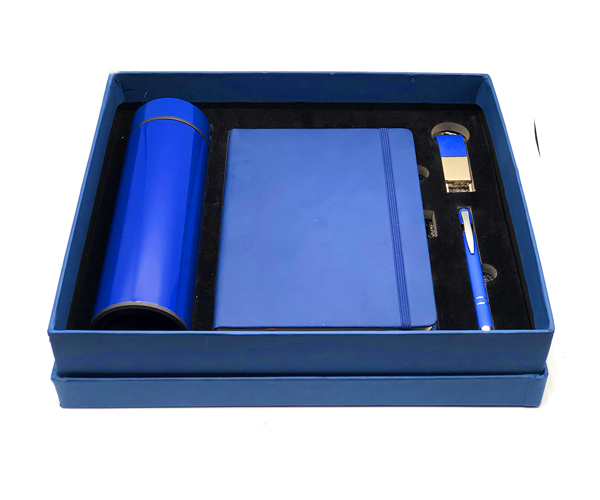 COFFRET BLOC NOTE + GOURDE THERMOS + PORTE CLE +STYLO DE LUX PERSONALISABLE