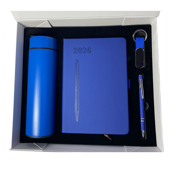 COFFRET BLUE (AGENDA + GOURDE THERMOS + STYLO DE LUX + PORTE CLE)