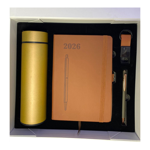 COFFRET MARRON (AGENDA + GOURDE THERMOS + STYLO DE LUX + PORTE CLE)