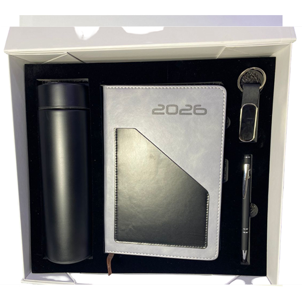 COFFRET NOIR (AGENDA + GOURDE THERMOS + STYLO DE LUX + PORTE CLE)