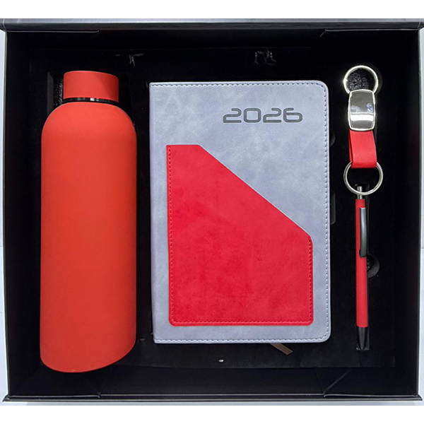 COFFRET ROUGE (AGENDA + GOURDE THERMOS + STYLO DE LUX +  PORTE CLE)