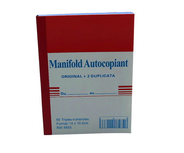 MANIFOLD AUTOCOPIANT 2 DUPLICATA FACTURIER